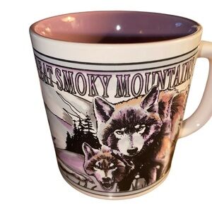 Vintagr Great Smoky Mountains Wolf Mug - Purple and White